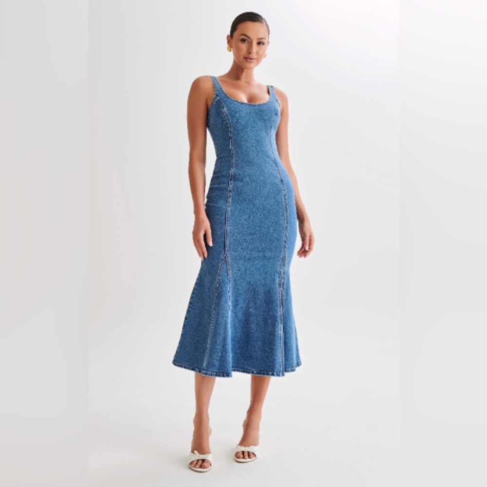 Meshki Denim Blue Midi Dress